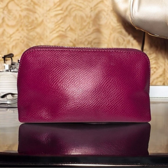 Coach Pebbled Leather Zip Around Cosmetic Pouch in Pink Orchard EUC - Picture 5 of 11